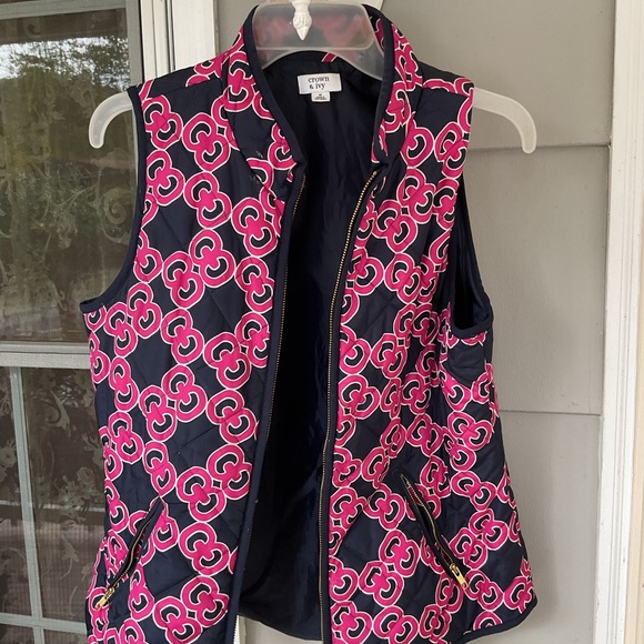 Crown & Ivy women size medium vest Navy Pink EUC Zip pocket - Picture 6 of 13